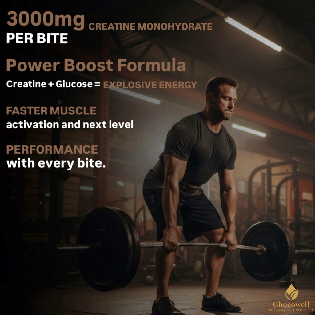 Man lifting weights with promotional text about a supplement formula in the background